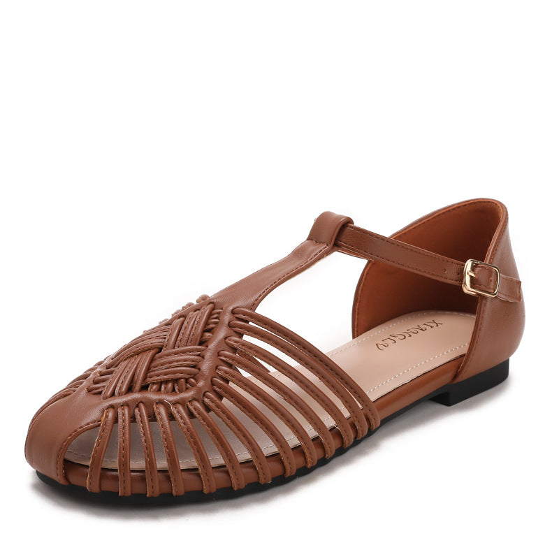 Sandalias planas con abertura y puntera cerrada tejida vintage