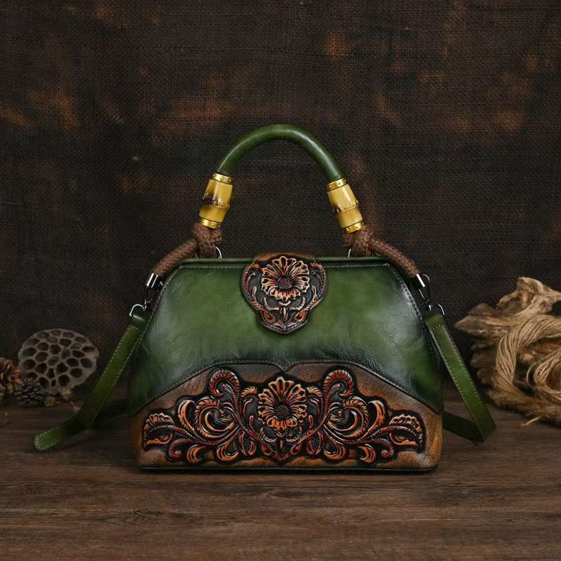 Embossed Carved Leather Casual Shoulder Bag