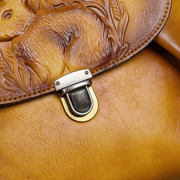 Playful Rabbit Embossed Leather Crossbody Bag