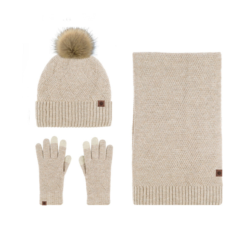 Solid Color Warm Hat, Scarf, and Gloves Set