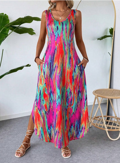 Stylish Printed Sleeveless Slim-Fit Dress