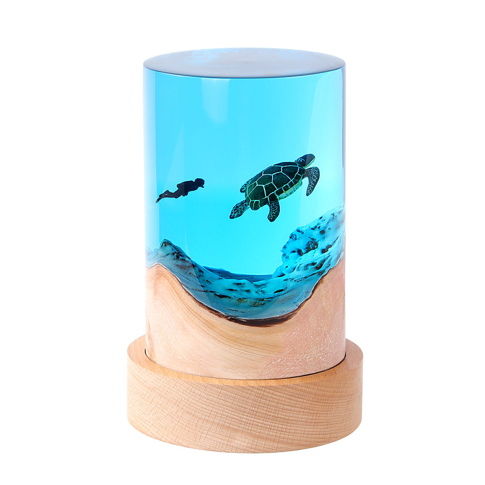 Ocean Diver Creative Cylinder Wooden Resin Night Light