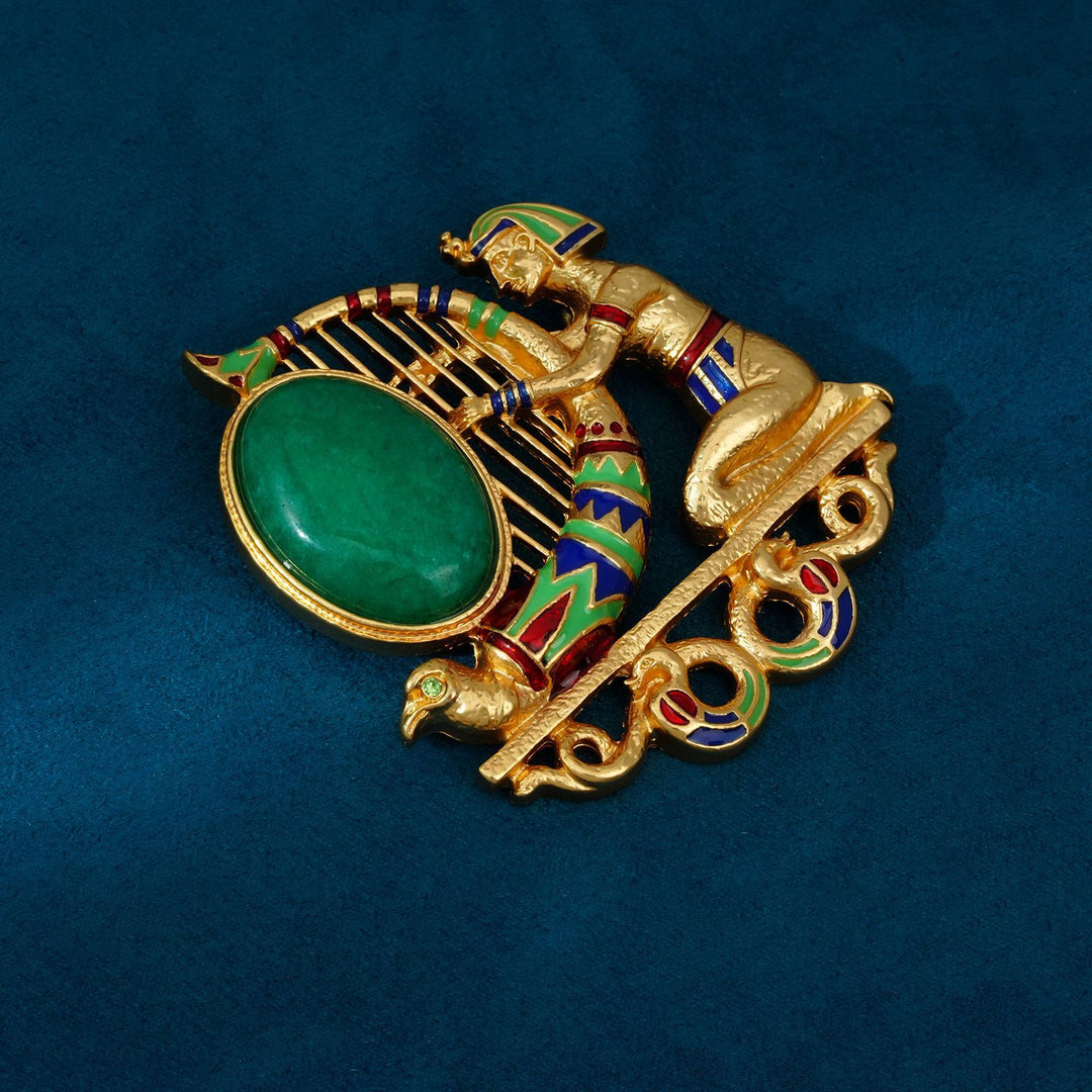 Fashionable Vintage Hand-Painted Harp Brooch