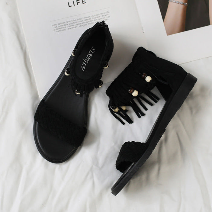 Sandalias casuales con flecos tejidos bohemios