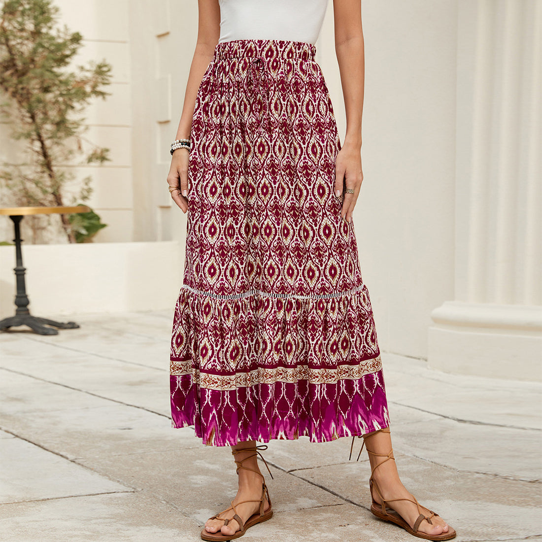 Printed Bohemian Beach Maxi Skirt