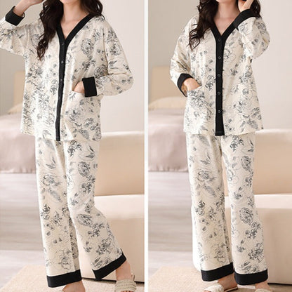 Spring/Autumn Season Cotton Long Sleeve V-neck Cardigan Home Wear Pajamas