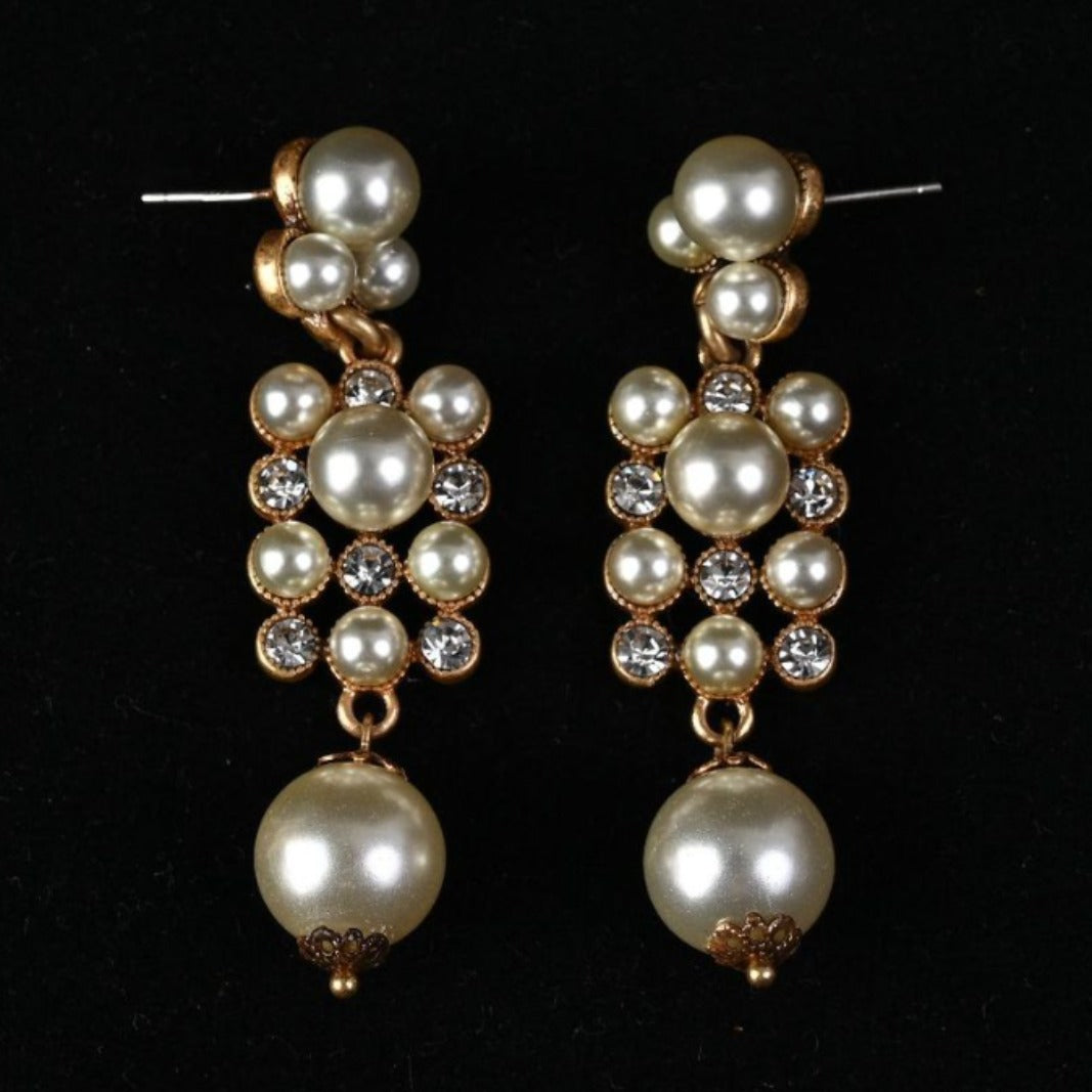 Vintage Sterling Silver Ear Studs Exquisite Fashion Pearl Earrings