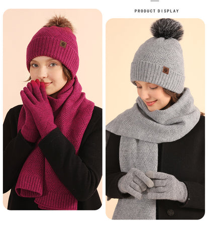 Solid Color Warm Hat, Scarf, and Gloves Set