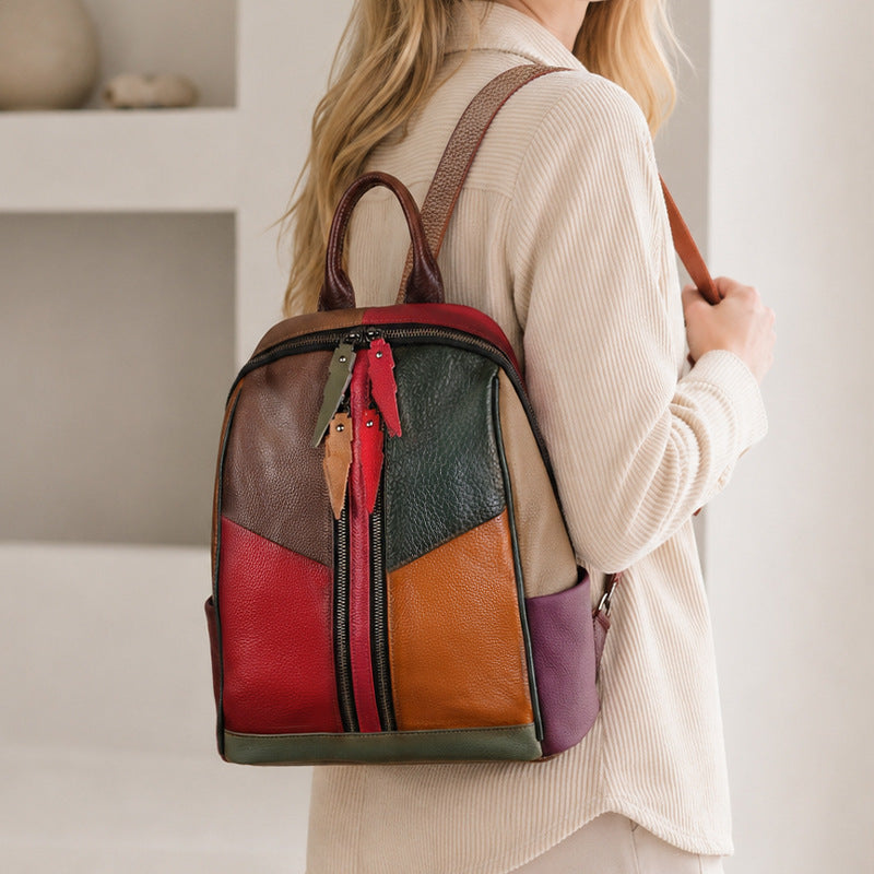 Patchwork-Rucksack aus Leder mit Farbblockdesign
