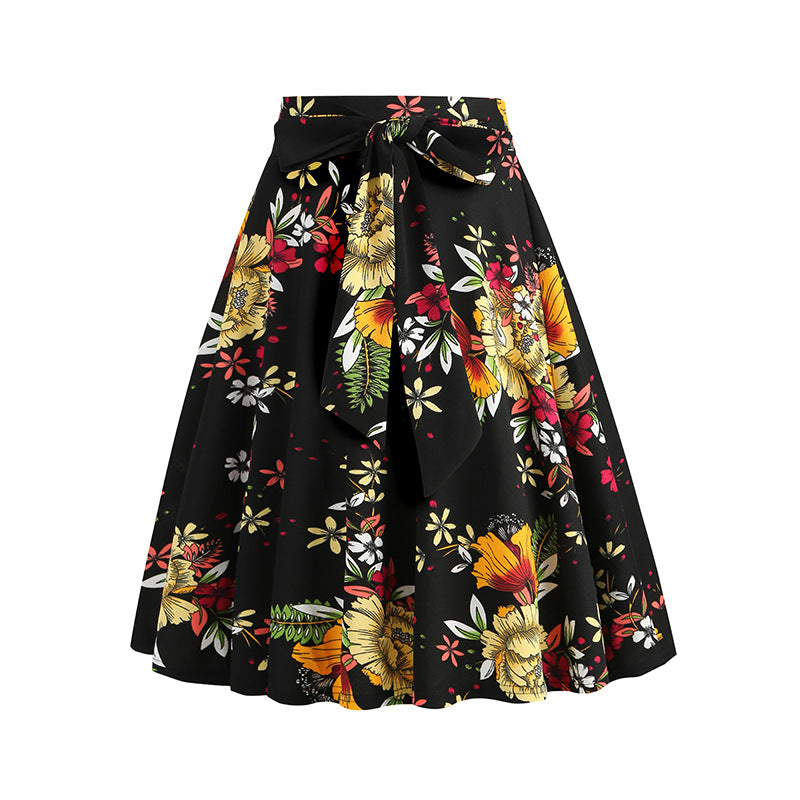 Vintage Printed Elegant Midi Skirt