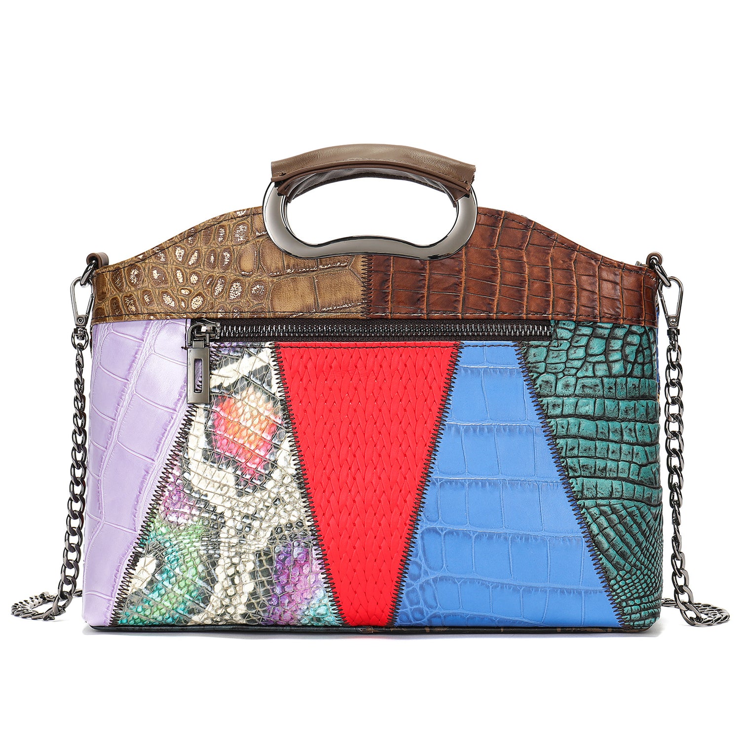 Cowhide Single Shoulder Retro Patchwork Colorful Messenger Bag