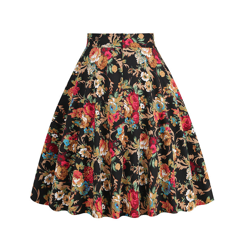 Vintage Printed Elegant Midi Skirt