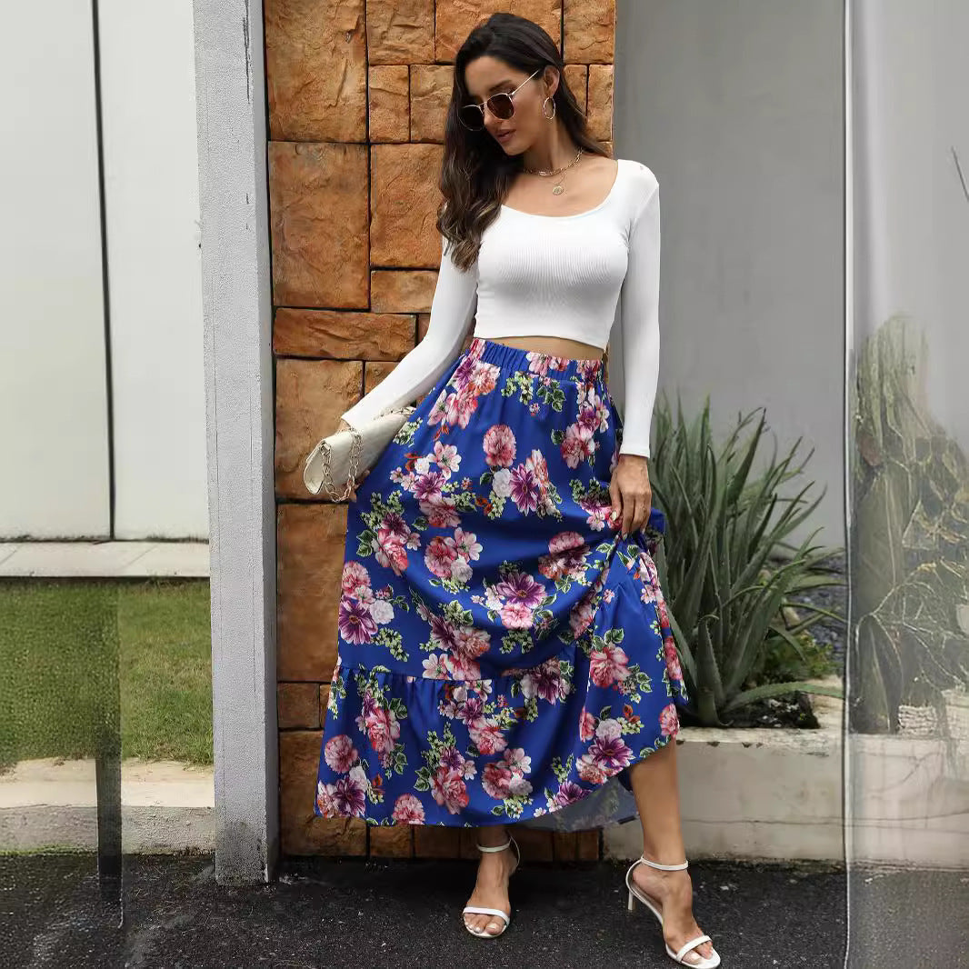 Vintage Floral Ruffled Patchwork Maxi Skirt