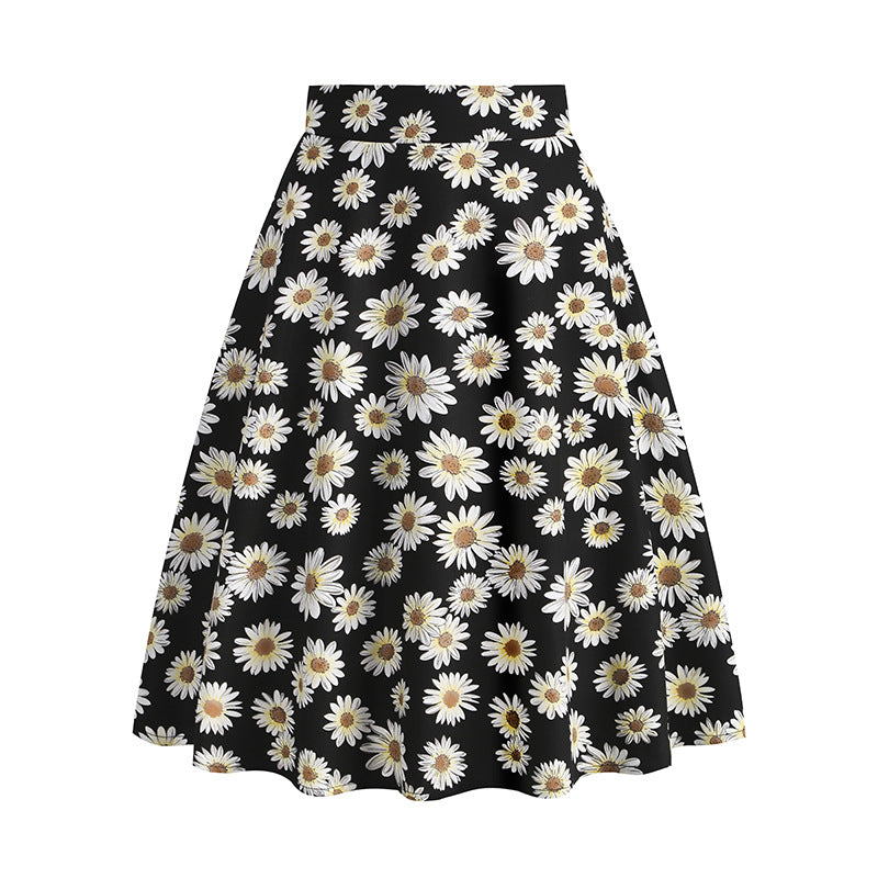 Vintage Printed Elegant Midi Skirt