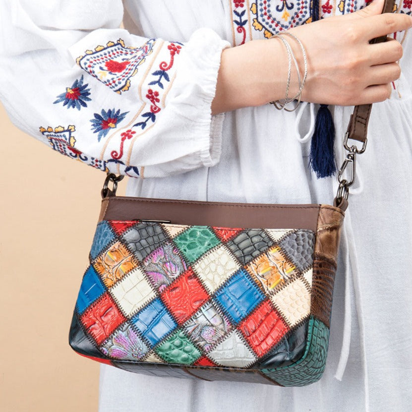 Vintage Buntes Patchwork -Crossbody -Tasche