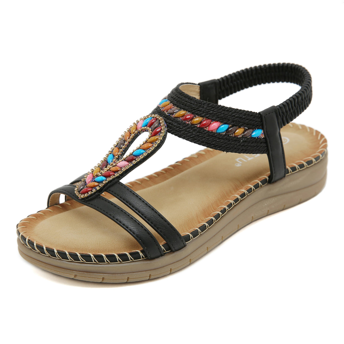 Bohemian Rhinestone Casual Comfortable Latex Flat Sandals