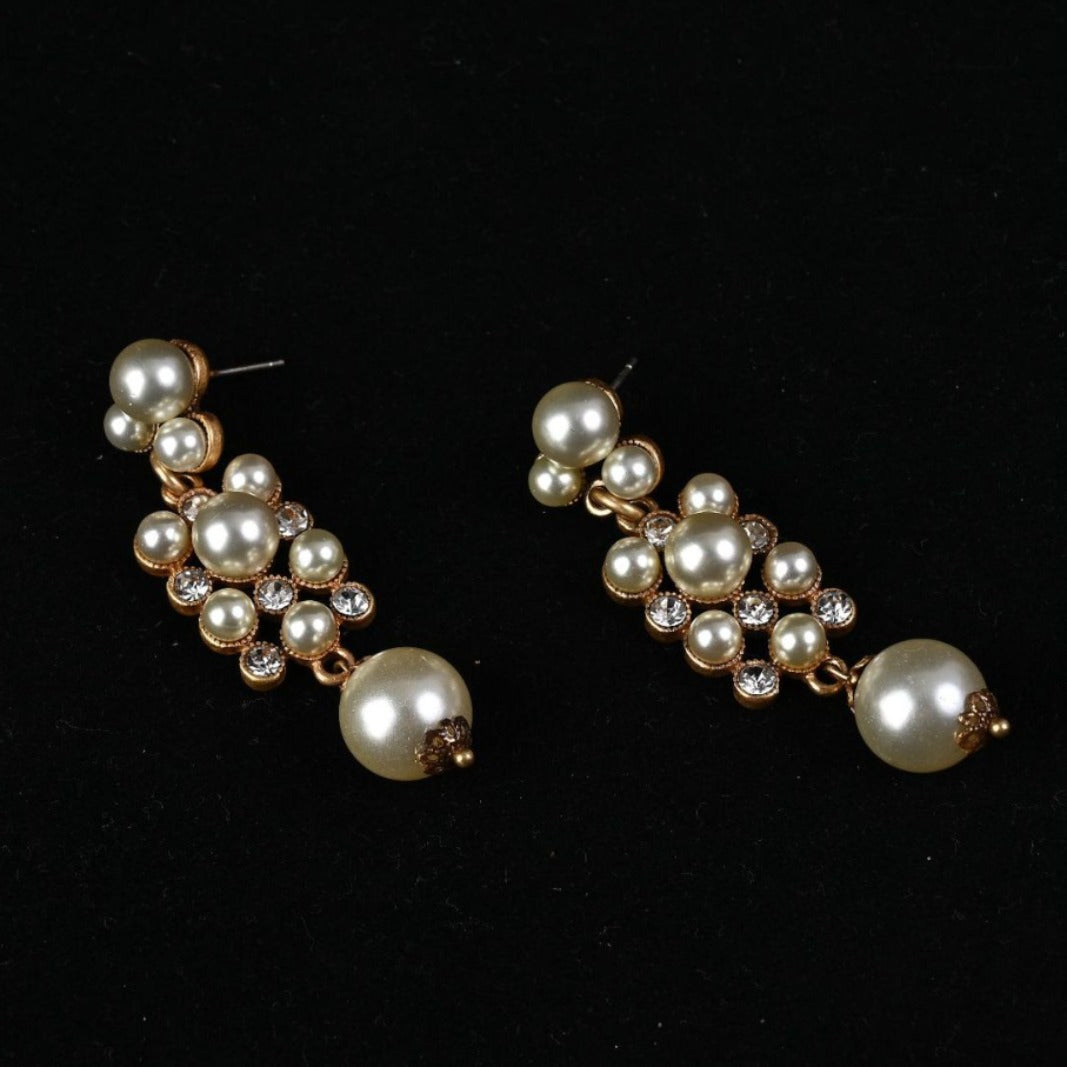 Vintage Sterling Silver Ear Studs Exquisite Fashion Pearl Earrings