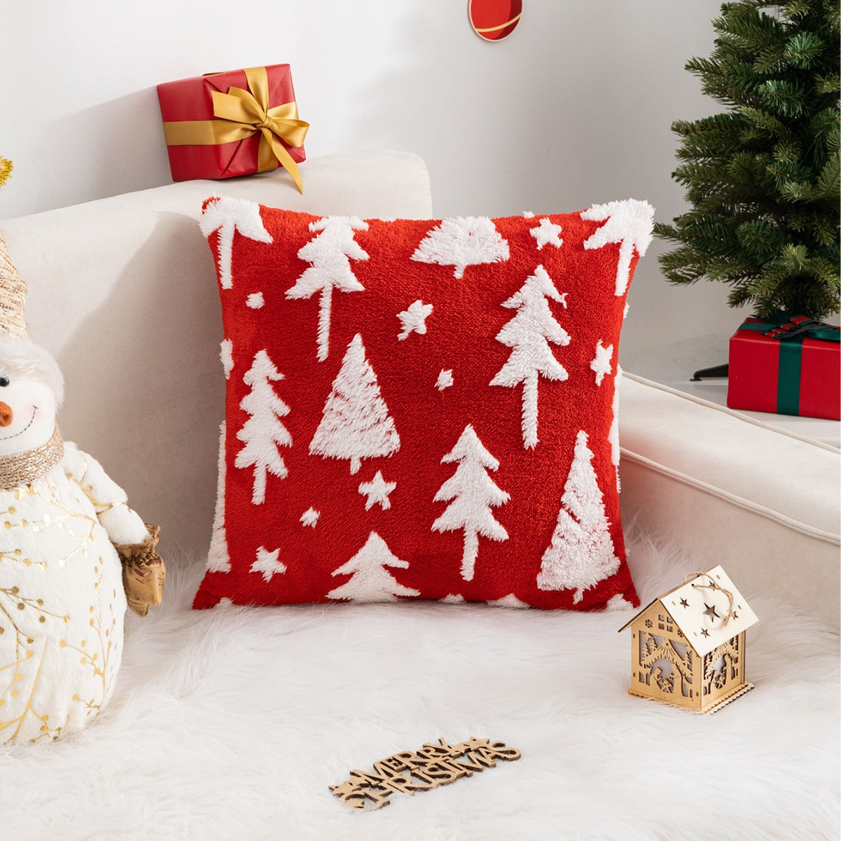 Almohada de vacaciones de renos de copas de nieve de Navidad