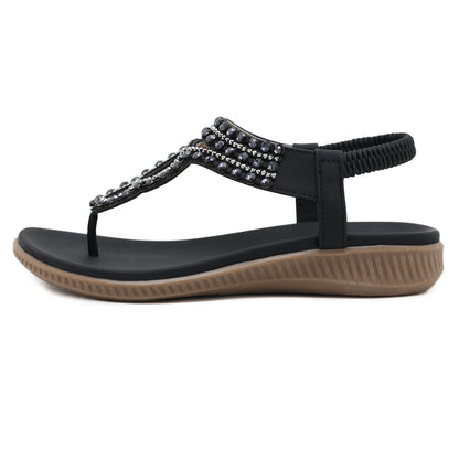 Bohemian Rhinestone Comfortable Vacation Flat Sandals