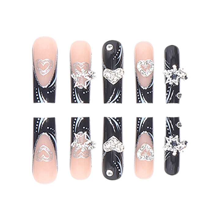 Black Sweet Punk Heart and Star Gothic Removable Press-On Nails