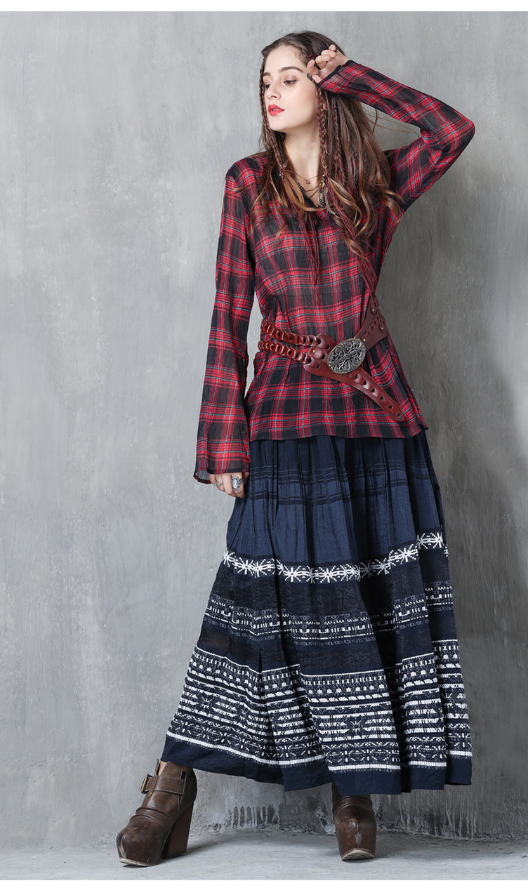 Embroidered Striped Patchwork Skirt