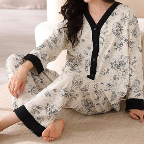 Spring/Autumn Season Cotton Long Sleeve V-neck Cardigan Home Wear Pajamas