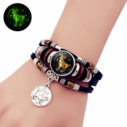 Luminous 12 Constellation Leather Creative Bracelet