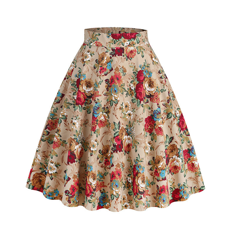 Vintage Printed Elegant Midi Skirt