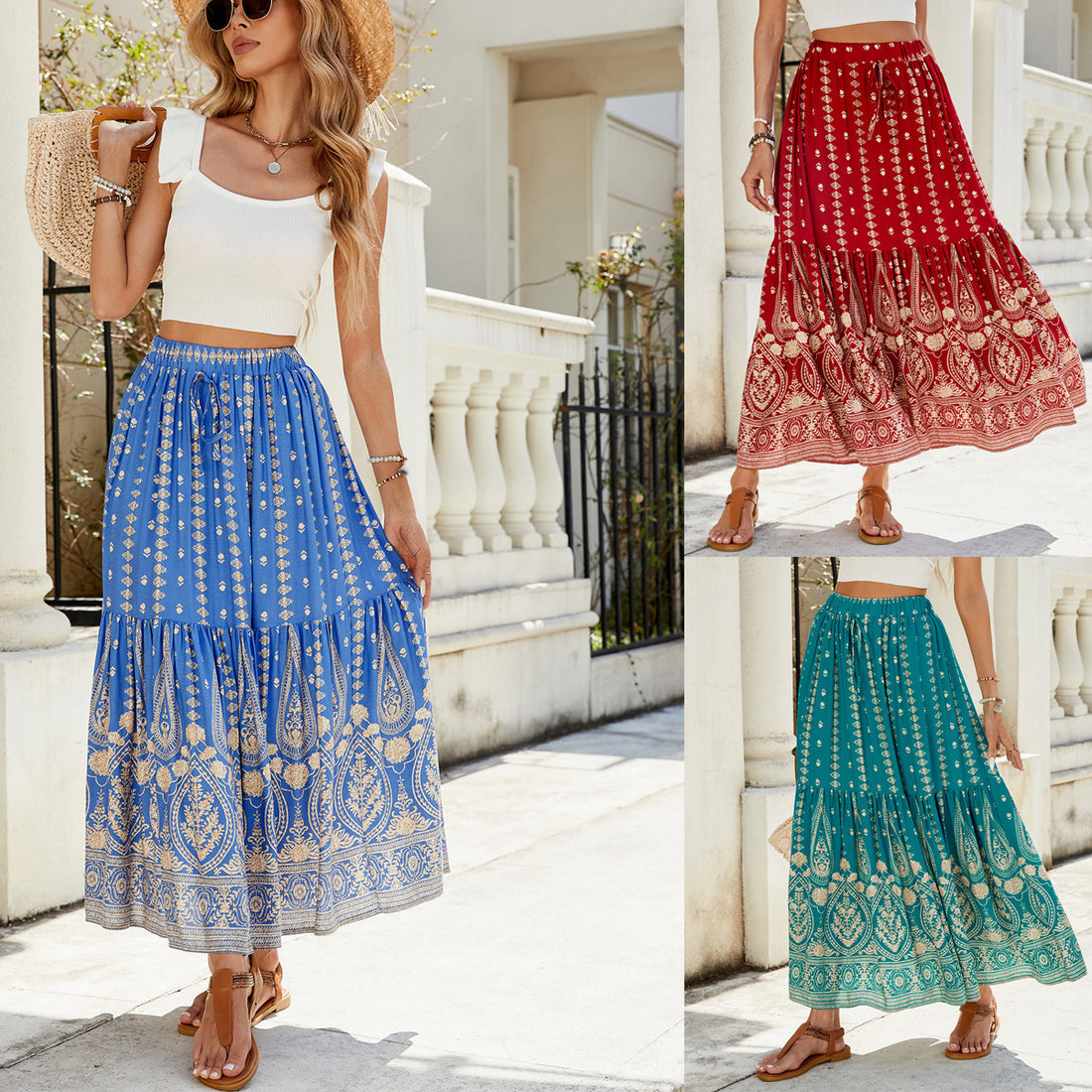 Printed Patchwork Beach Vacation Skirt