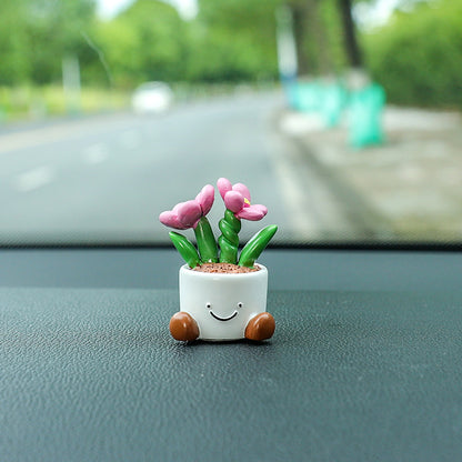 Cute Flower Pot Elf Car Ornament