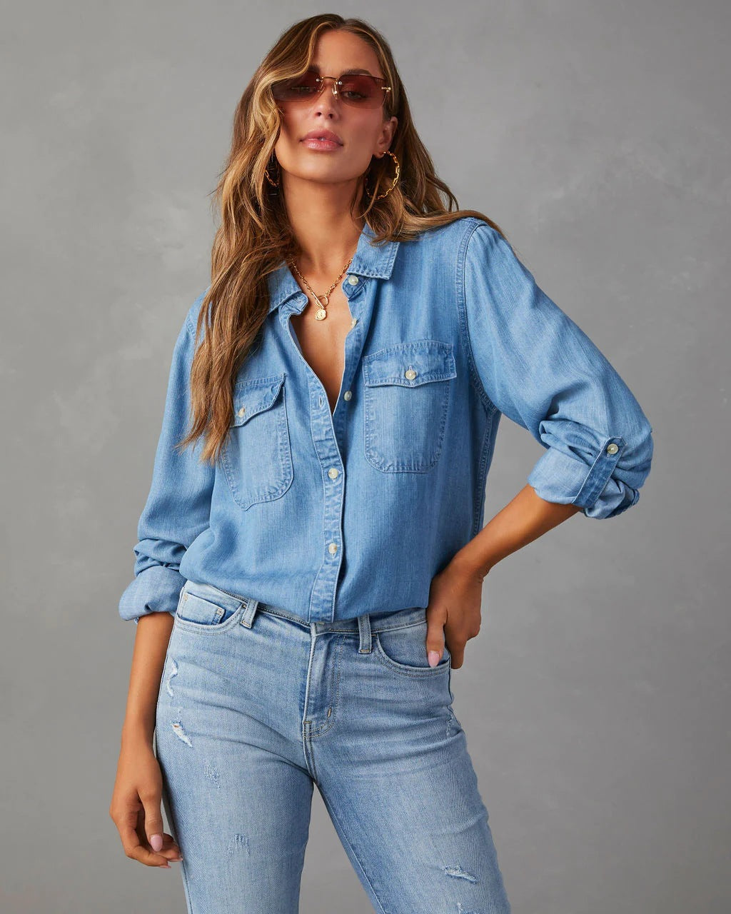 Herbst Casual Long Sleeve Denim Top