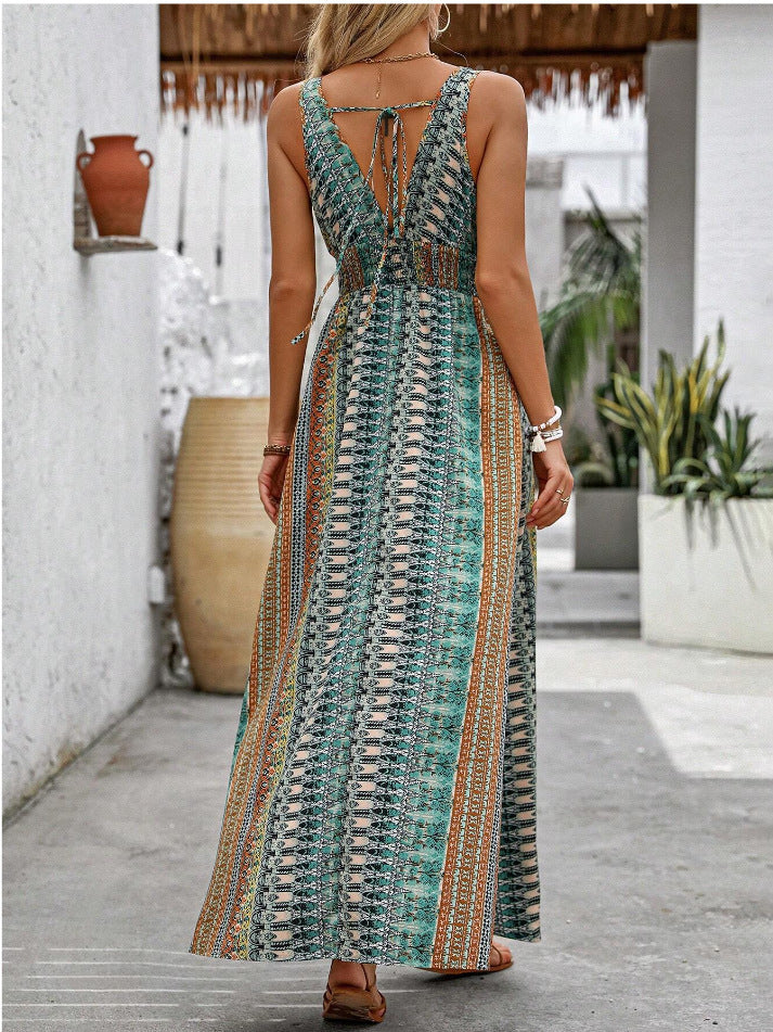 Stylish Sexy Deep V-Neck Beach Vacation Dress – superladystar