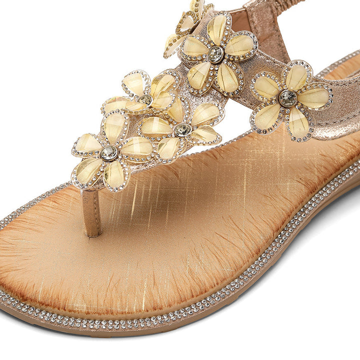 Sandalias planas con diamantes de imitación florales Pop Art