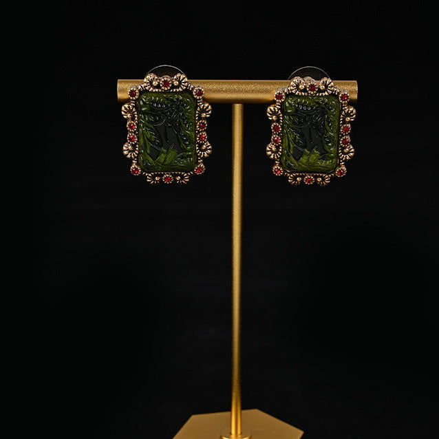 Vintage Luxe Green Glass Stud Earrings or Necklace
