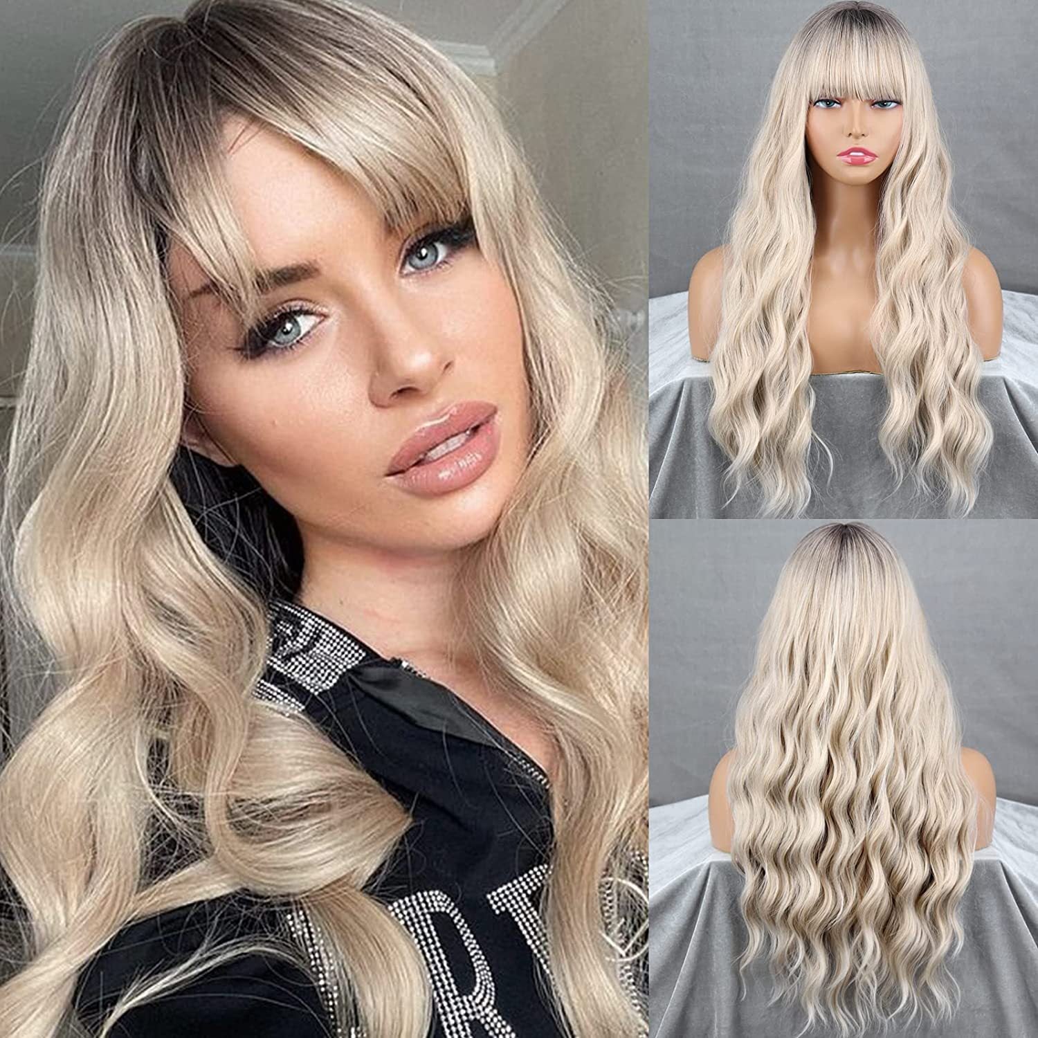 Ombre Blonde Damen Long Curly Perücke