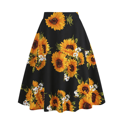 Vintage Printed Elegant Midi Skirt