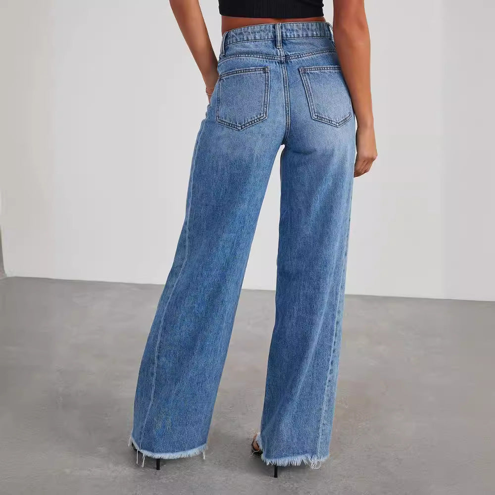 Loose Fit Patchwork Wide-Leg Jeans