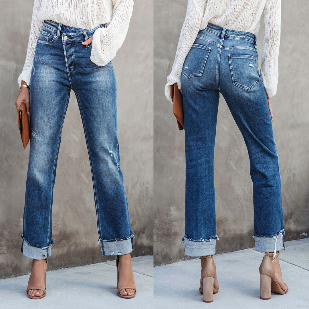 Casual Washed Women's Straight-Leg Denim Pants