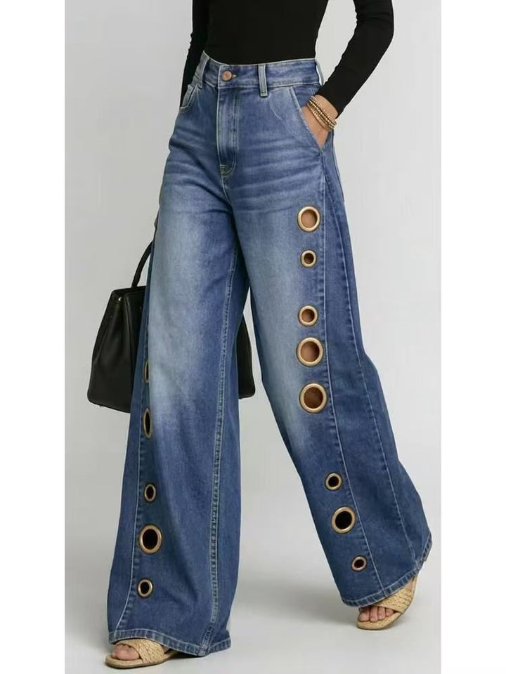 Jeans mit weitem Bein und Metallösen-Detail