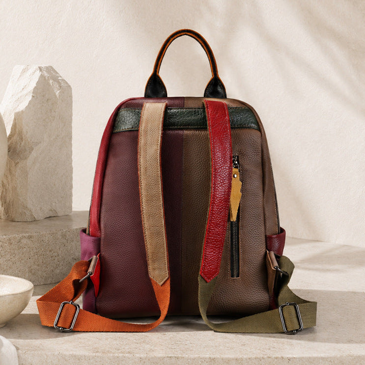 Patchwork-Rucksack aus Leder mit Farbblockdesign