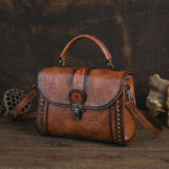 Borsa a tracolla con manico superiore vintage in rilievo