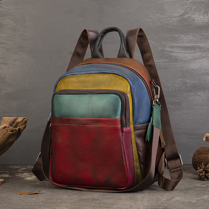Lässiger Colorblock-Rucksack aus echtem Leder
