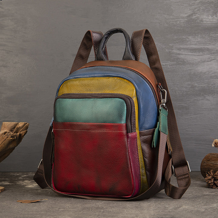 Lässiger Colorblock-Rucksack aus echtem Leder