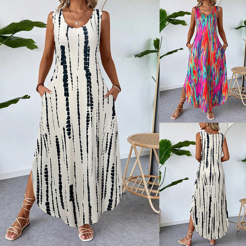 Stylish Printed Sleeveless Slim-Fit Dress