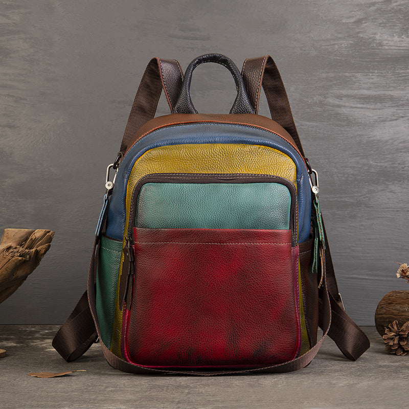 Lässiger Colorblock-Rucksack aus echtem Leder