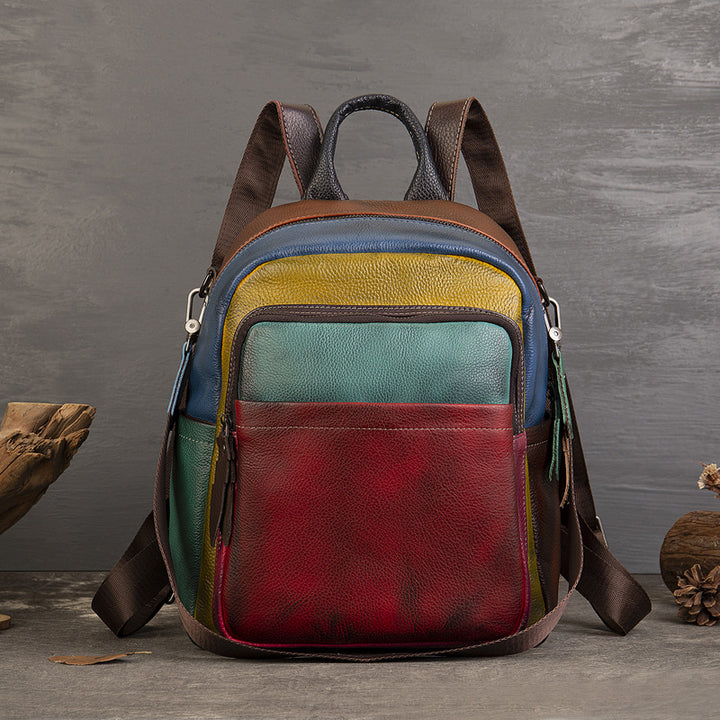 Lässiger Colorblock-Rucksack aus echtem Leder