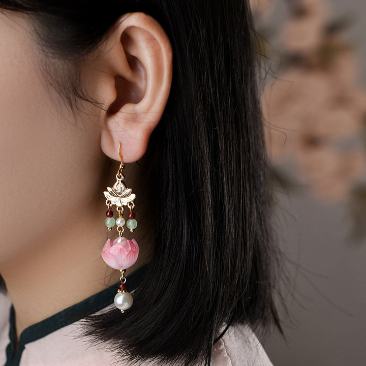 Lotus Long Tassel Earrings