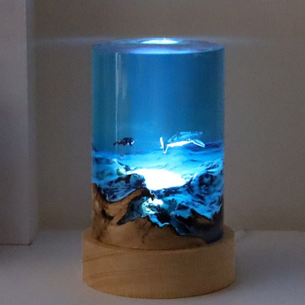 Ocean Diver Creative Cylinder Wooden Resin Night Light