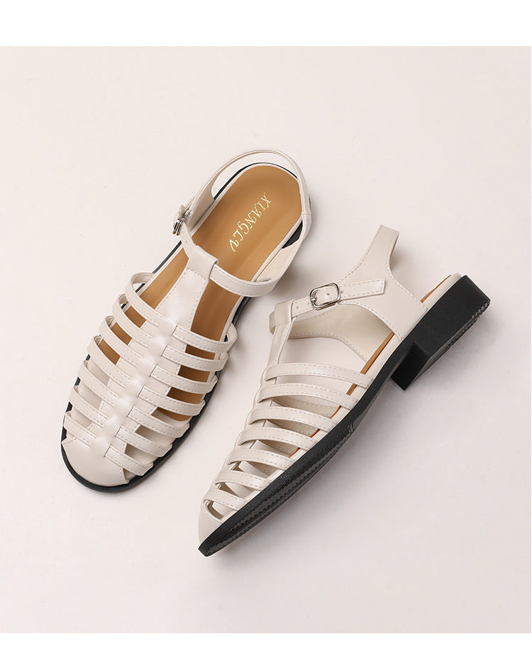 Vintage Woven Closed-Toe Square-Toe Roman Sandals