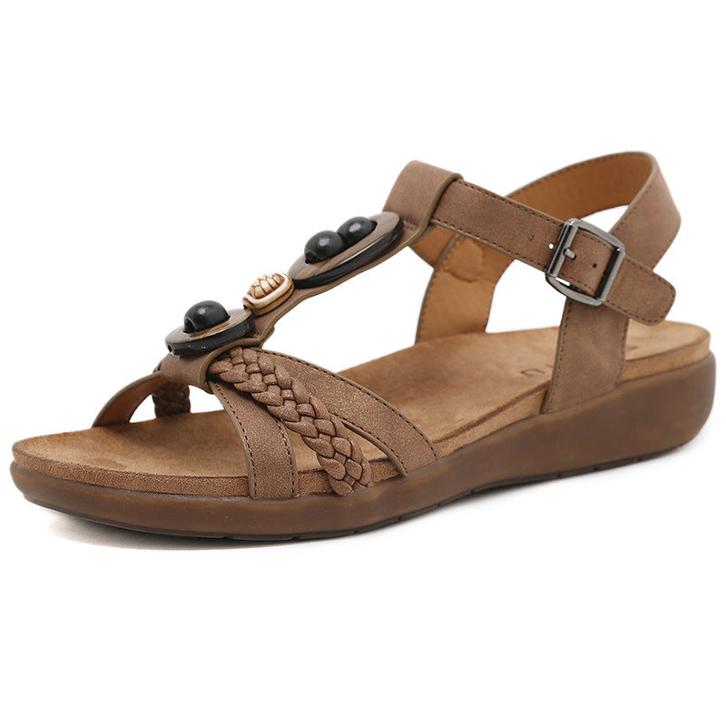 Mode Retro Perlen -Saiten bequeme Sandalen